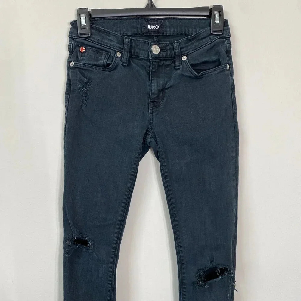 Hudson Womens 25 Krista Low-Rise Super Skinny Ankle Distressed Denim Jeans Black - Picture 6 of 16